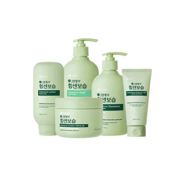 그린핑거 힘센보습 패키지 5종(워시300ml+샴푸300ml+로션280ml+크림300g+오일180ml) 생활용품 스킨 바디용품
