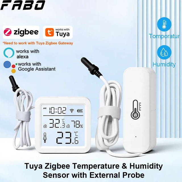 Tuya Zigbee 온도 습도 센서(외부 프로브 포함) 스마트 라이프 앱 모니터링을 위한 스크린이 있거나 없는 기후 센서