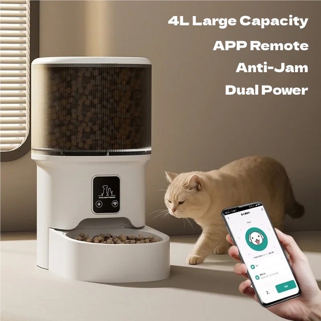 4L WiFi 스마트 자동 애완동물 급식기, 앱 원격 제어 시간 설정 정량 공급, 고양이 강아지 사료 디스펜서 (여행 사무실용)