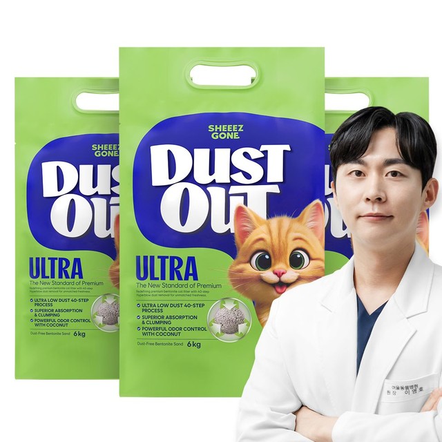 쉬즈곤 먼지아웃 울트라 벤토나이트 고양이 모래 6kg, 3개