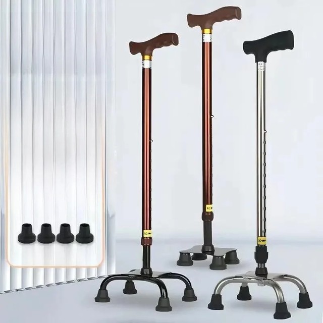 경량 미끄럼 방지 4각 지팡이 노인용 보행 지팡이 재활 및 여행용 핸드헬드 트레킹 폴