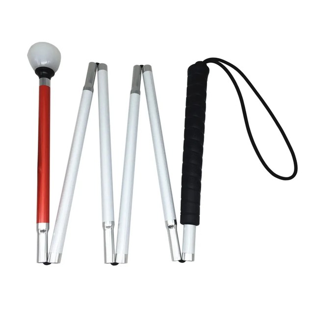 블랙 핸들, 120 cm -155cm,6 섹션 알루미늄 블라인드 지팡이, 반사 빨간색, 블라인드 사람들을위한 접이식 워킹 스틱