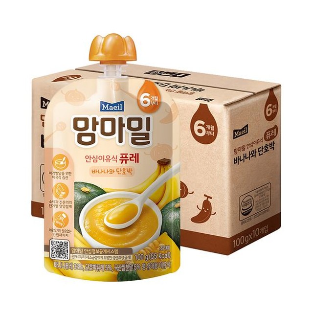 매일유업 맘마밀 이유식 퓨레 바나나와단호박 100g 10팩 (6개월)