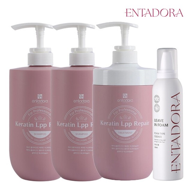 [엔타도라] 대용량 홈케어 패키지 (단백질샴푸 750mlx1개 + 트리트먼트 230ml 2개 + 리브인폼 200ml)