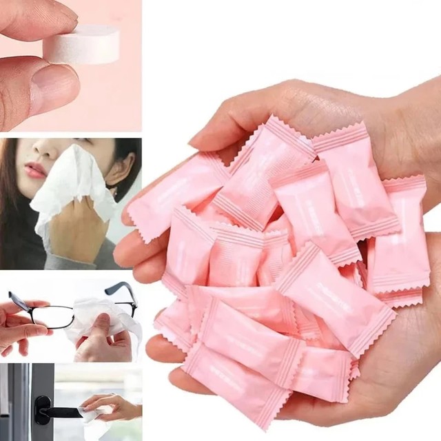 10-500Pcs 미니 압축 수건 일회용 캡슐 타월 매직 페이스 케어 타블렛 야외 여행용 천 물티슈 종이 티슈 마스크