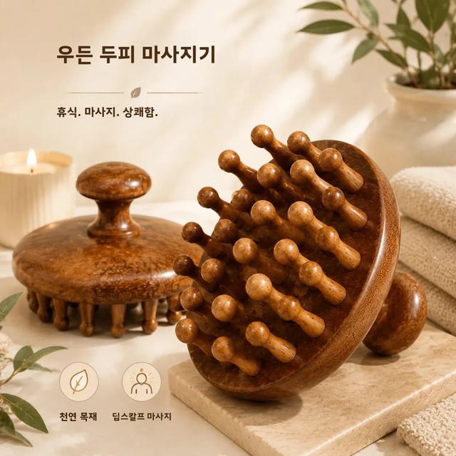 [해외] 나무 두피 마사지기 천연 나무 헤드 마사지 브러쉬 수제 릴렉세이션 도구 셀프 케어 스파 뷰티 선물 (여성 남성용)