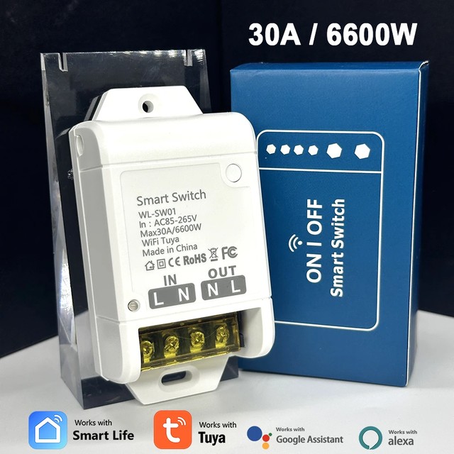 【6600W 4000W 고출력】스마트 스위치 모듈, 30A 20A 헤비 듀티, Tuya, Alexa 음성 제어, 원격 ON OFF 타이머, Zigbee WIFI