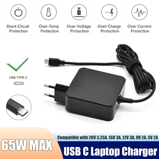 레노버 요가 씽크패드 T14 X13 아이디어패드, 델, HP, 아수스, 화웨이용 교체형 65W USB C 노트북 충전기 20V 3.25A PD 전원 어댑터