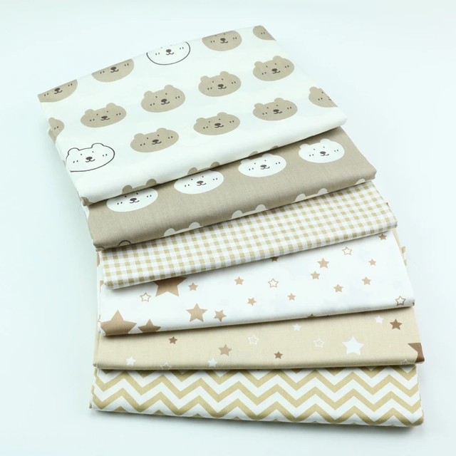 Syunss 카키 베어 스타 그리드 웨이브 프린트 DIY 패치워크 천, 누비이불 아기 침대 쿠션 드레스, 바느질 티슈 코튼 패브릭