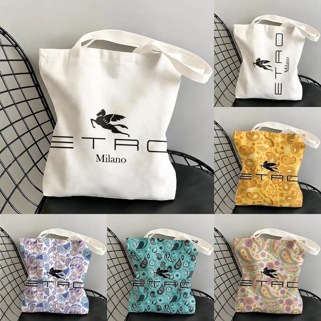 라이트 럭셔리 패션 E-ETRO-o 수납 가방 캔버스 양면 프린트 비치백 내구성 있는 가벼운 숄더 여행 가방 선물 친환경