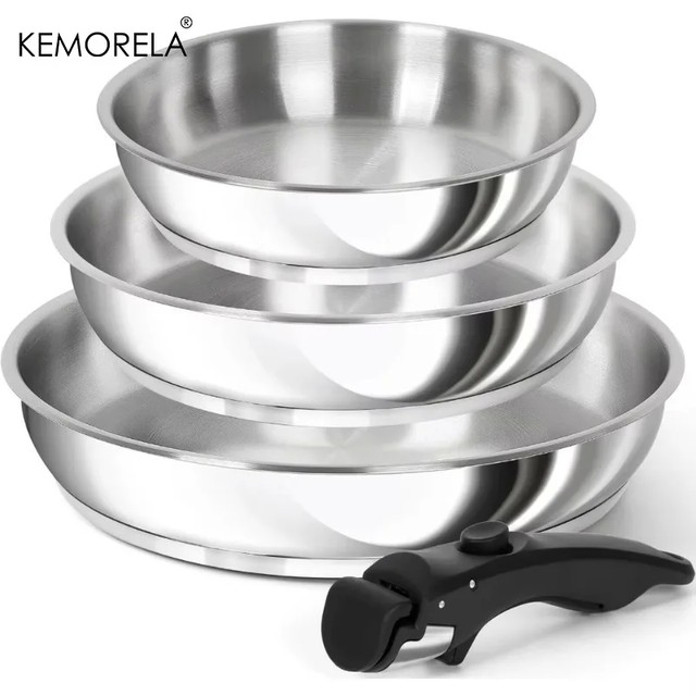 KEMORELA 316 스테인리스 스틸 냄비 세트 - 탈부착 가능한 손잡이가 있는 적층형 인덕션 조리기구, 오븐 사용 가능, 식기세척기 사용 가능, 내구성