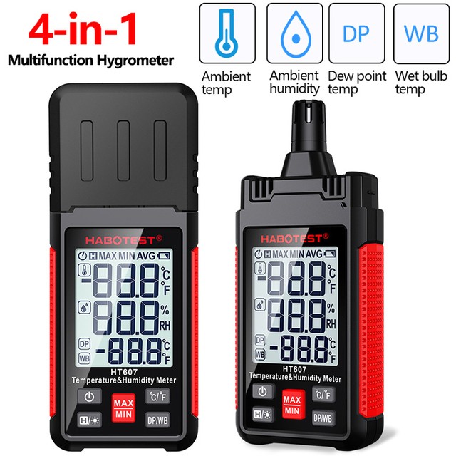 HT607 디지털 습도계 온도 습도 측정기 휴대용 LCD 온도계 습도계 Psychrometer Wet Bulb Dew Point Tester