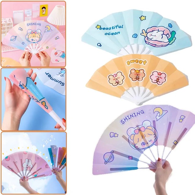 1-50PCS 접이식 만화 손 선풍기 휴대용 미니 접이식 팬 포켓 사이즈 여름 냉각 여행 사무실 파티를위한 귀여운 참신 선물