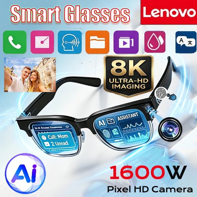 레노버 8K 1600MP AI 스마트 안경 AI 번역 HD 핸즈프리 통화 2027 신형 AI 채팅 기록 음악 재생 스마트 선글라스