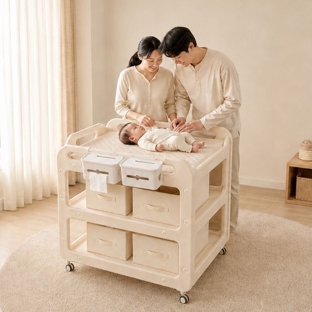 라비베베 밀키세이프 아기 안전 기저귀갈이대 트롤리 교환대 기저귀 보관함
