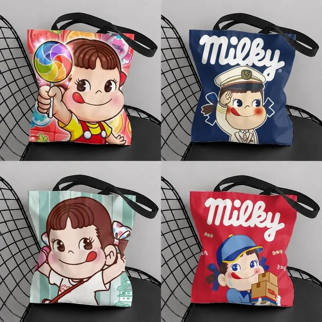 F-Fujiya M-Milky Peko 보관 가방 캔버스 토트 백 양면 인쇄 패션 숄더 쇼핑백 선물 핸드백