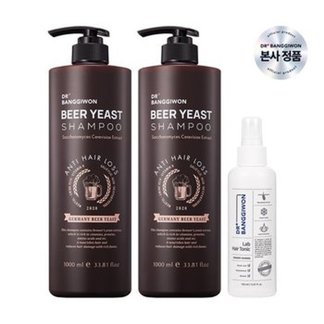 [닥터방기원] 맥주효모 샴푸 1000ml 2개+랩 헤어토닉 150ml+여행용샴푸 파우치2매[이마트몰]