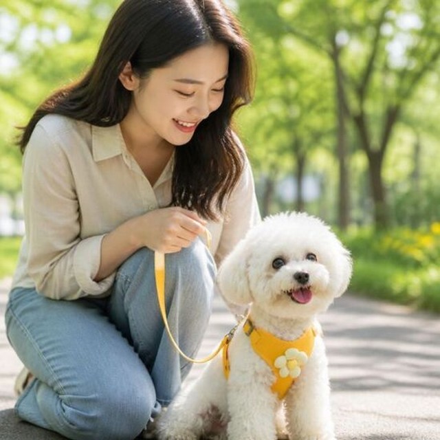 강아지 하네스 플라워 패턴 가슴줄 애견 산책 용품 반려동물 목줄