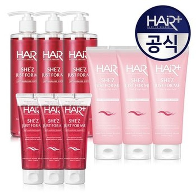 [헤어플러스] 쉬즈 여성 탈모 샴푸 500ml 3개+샴푸100ml 3개+여성 탈모 두피 헤어팩210ml 3개[이마트몰]