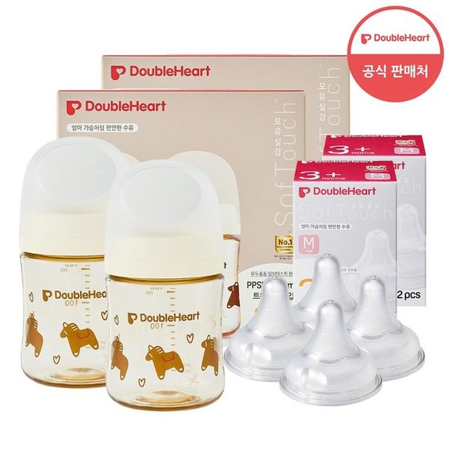 더블하트 3세대 PPSU 헬로베이비 160ml 트윈팩 2개(젖병4개 노꼭지) + 젖꼭지4개