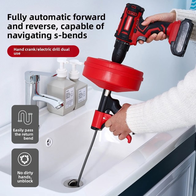 Drain Auger Clog Remover Flexible Plumbing Snake Use Manually or Powered for Kitchen Bathrom Shower Sink Cleaning Tool Amagi
