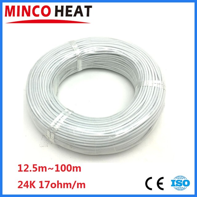 MINCO HEAT 적외선 실리콘 고무 바닥 난방 케이블, 따뜻한 바닥 와이어, 3mm 외경, 24K, 17Ohm m, 12.5 ~ 100m