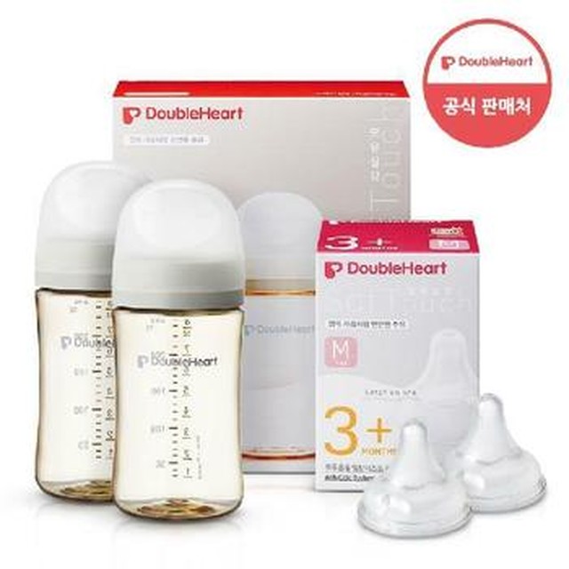 더블하트 모유실감 3세대 PPSU 젖병 모먼트 트윈팩 240ml + 젖꼭지 2개