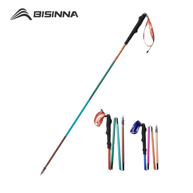 BISINNA 2pcs 트레킹 폴 휴대용 7075 알루미늄 트레일 러닝 스틱 초경량 접이식 하이킹 지팡이 (보관 가방 포함)